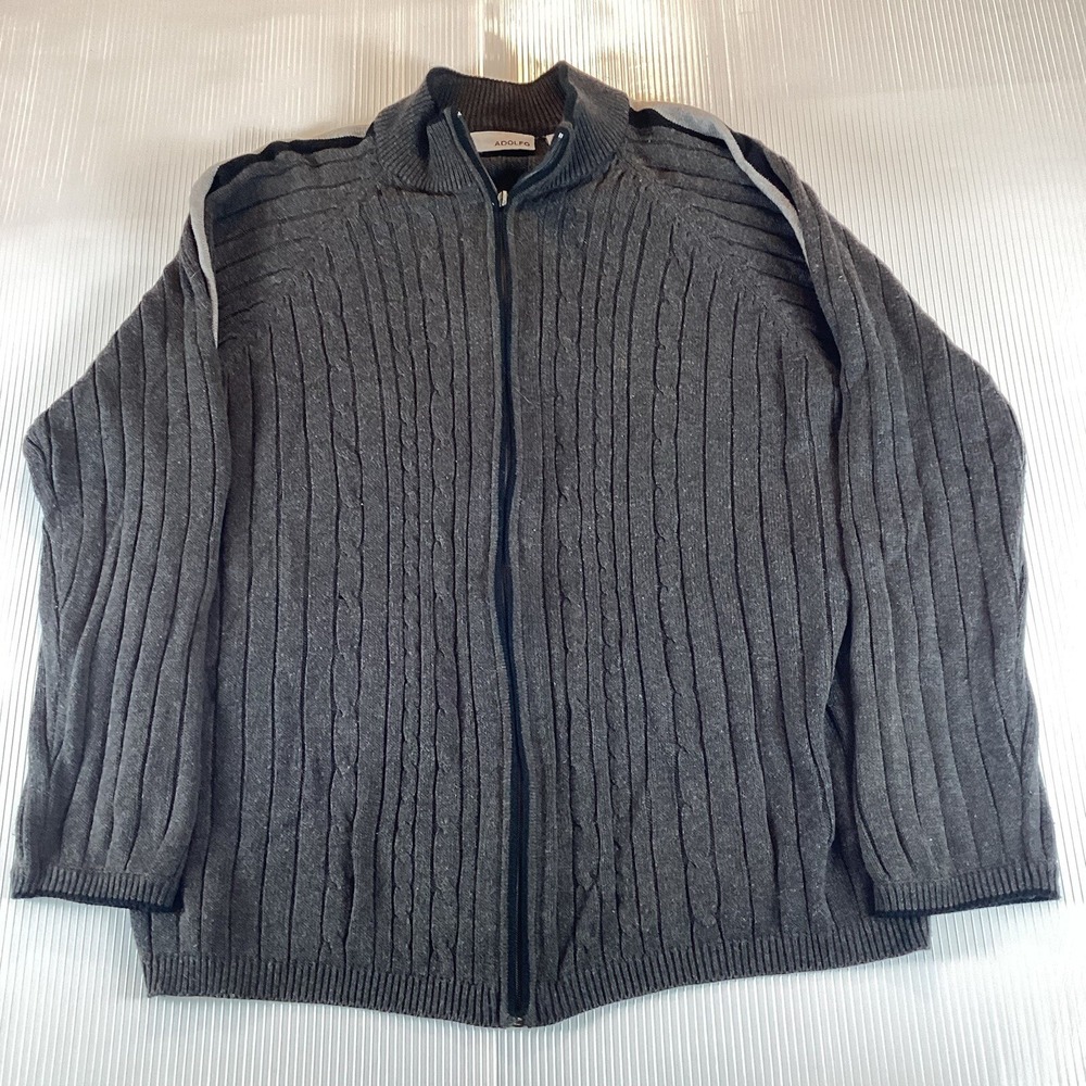 Adolfo Mens Sweater Sweatshirt Long Sleeve Sz L Mock Neck Gray Full Zip